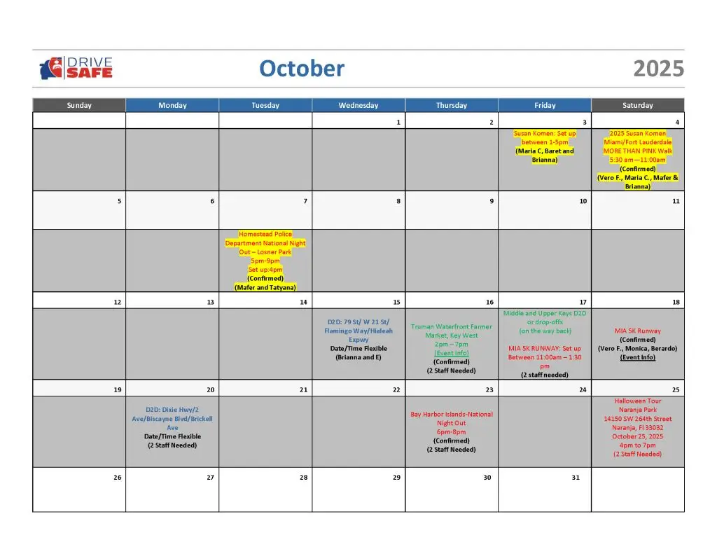 2025 Drive Safe Event Calendar